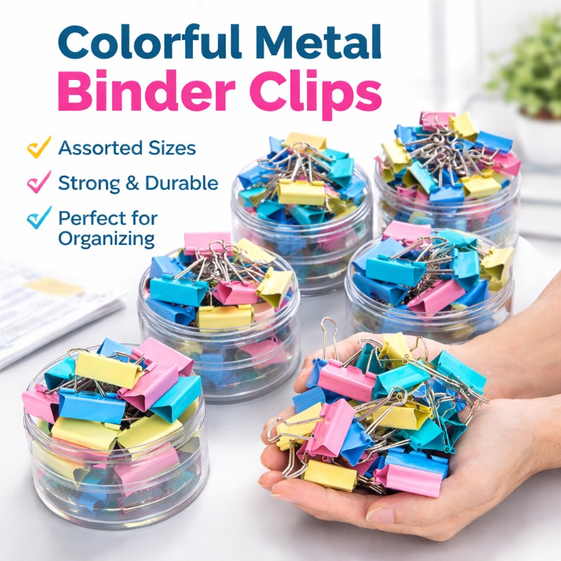 Binder Clip Assorted - Clip Fermacarte in Metallo Colorato, Misure